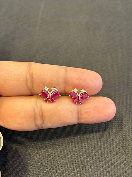 Silver pink butterfly stud with rosegold finish