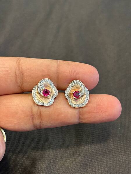 Silver marurtham pink stud with rosegold finish