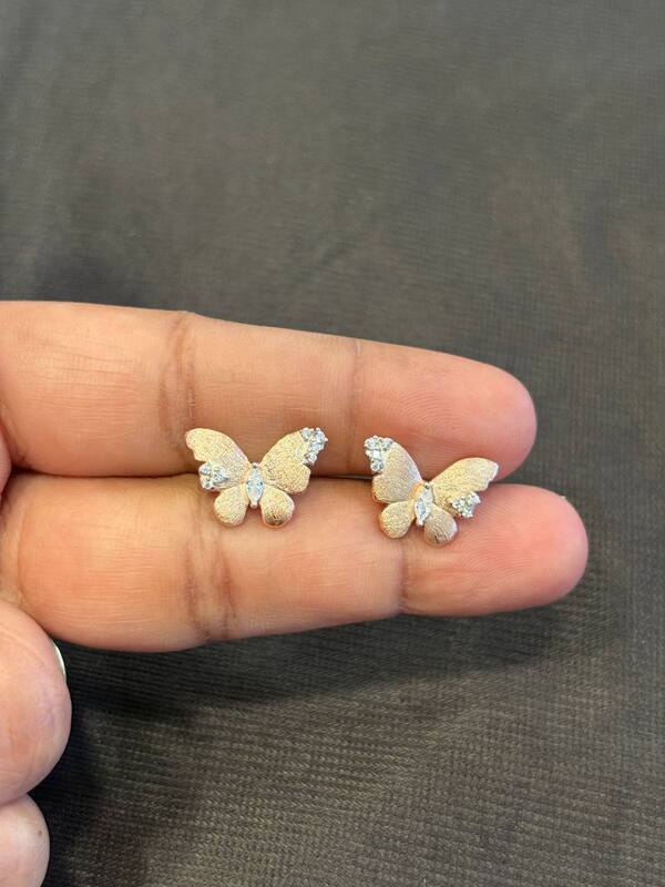 Silver casting butterfly stud with rosegold finish