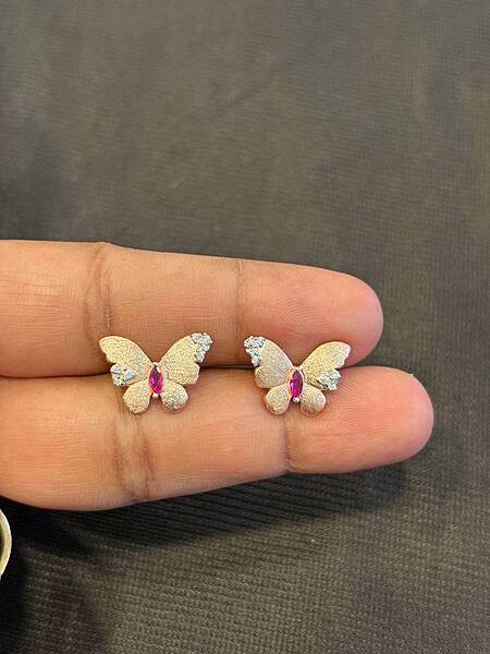 Silver casting red butterfly stud with rosegold finish