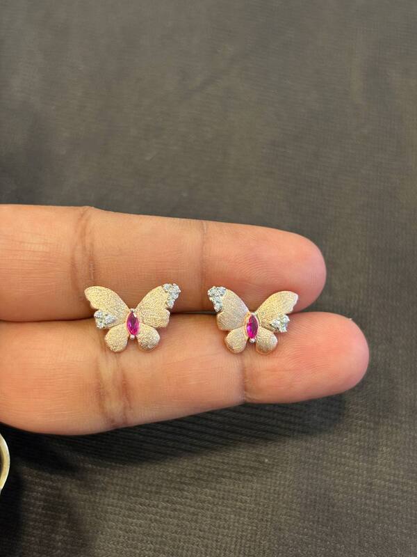 Silver casting red butterfly stud with rosegold finish