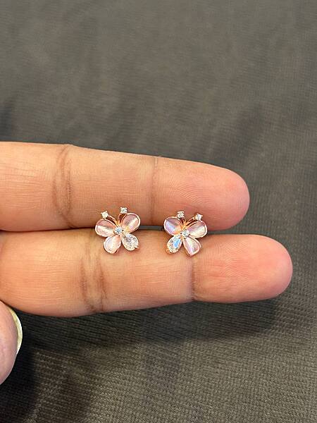 Silver pink butterflyy stud with rosegold finish