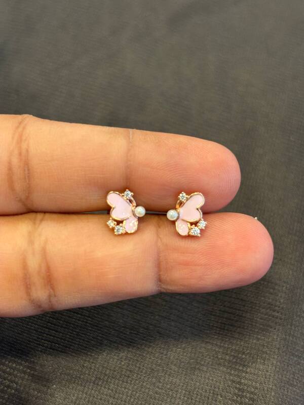 Silver aradahana stud with rosegold finish