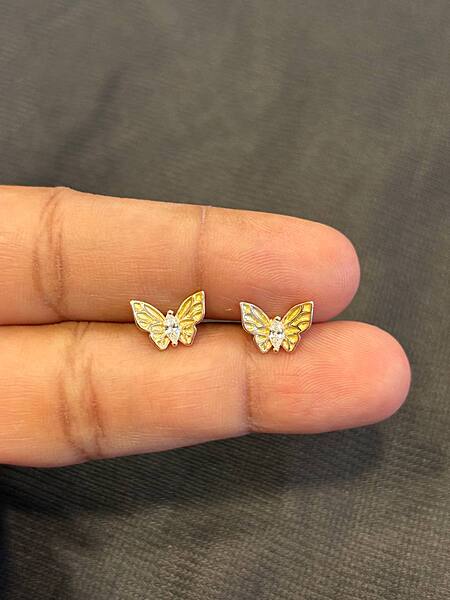 Silver yellow butterfly stud with rosegold finish