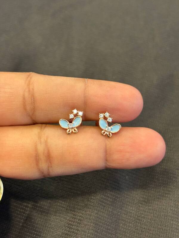 Silver blue star butterfly stud with rosegold finish