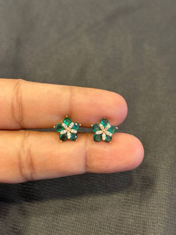 Silver green five stone butterfly stud with rosegold finish