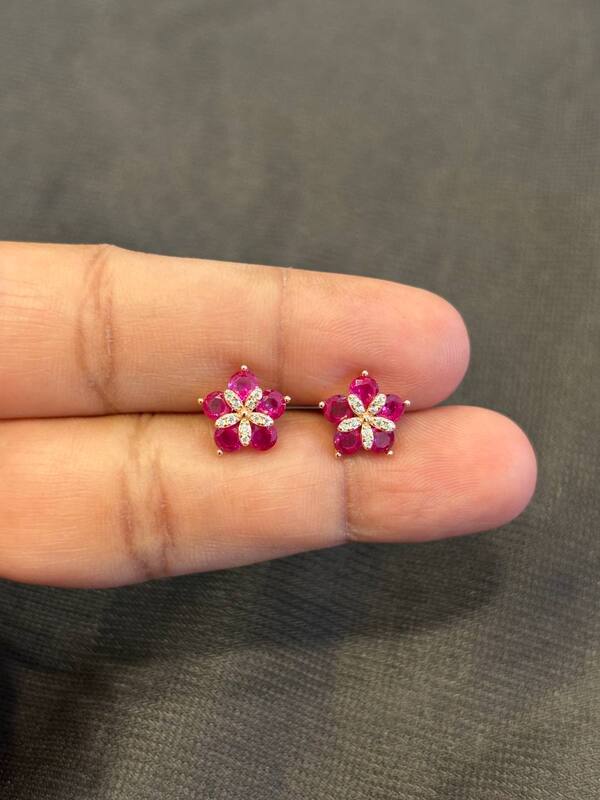 Silver pink stone stud with rosegold finish