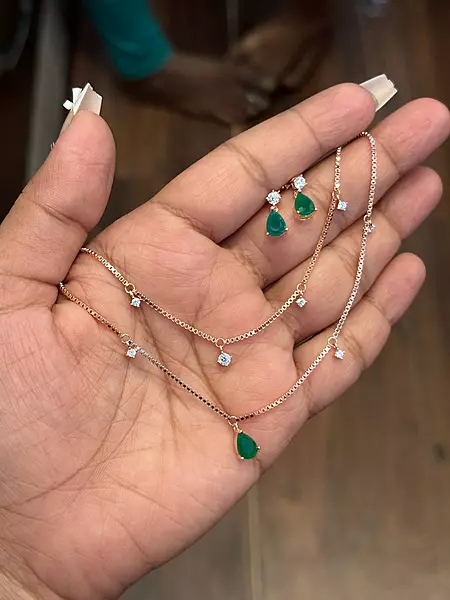 Silver karthiga double layer chain with rosegold finish
