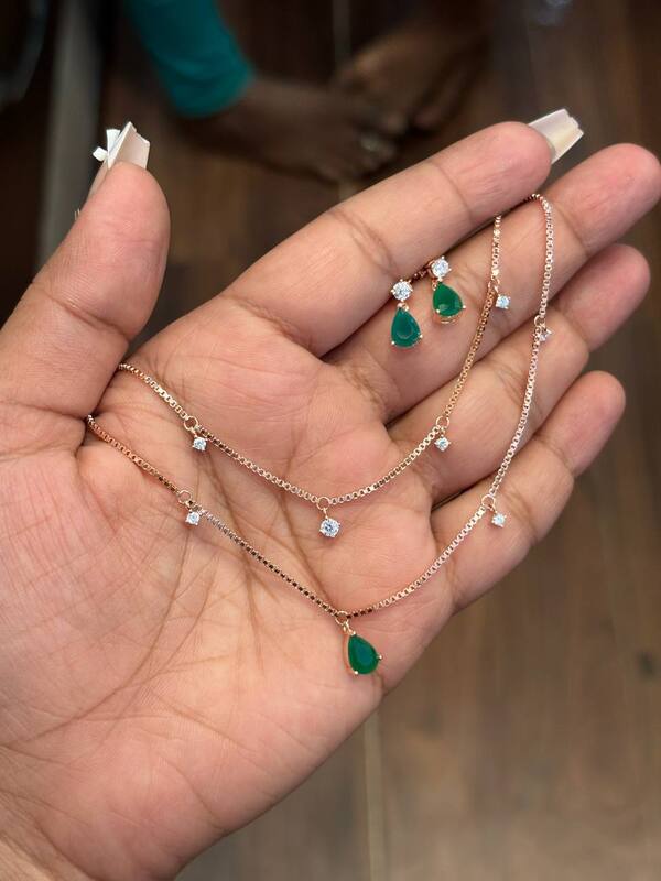 Silver karthiga double layer chain with rosegold finish