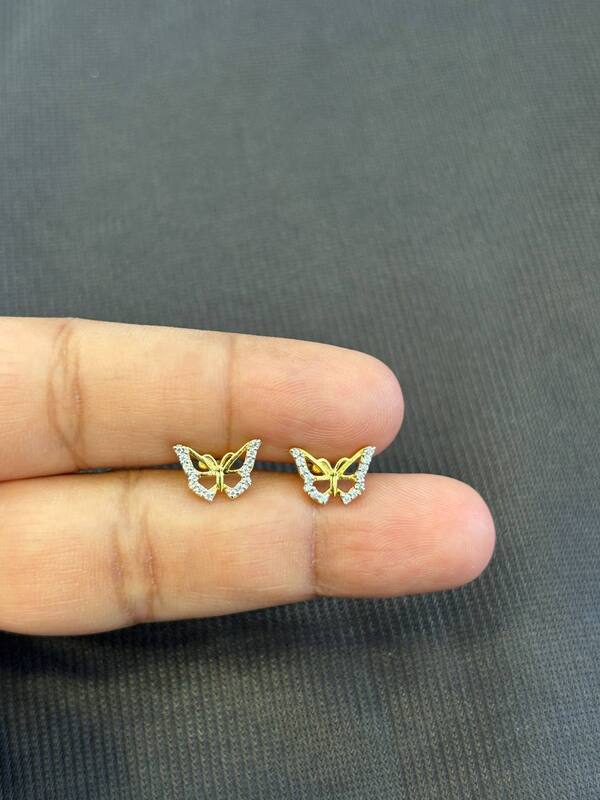 White stone butterfly 9 carat gold stud