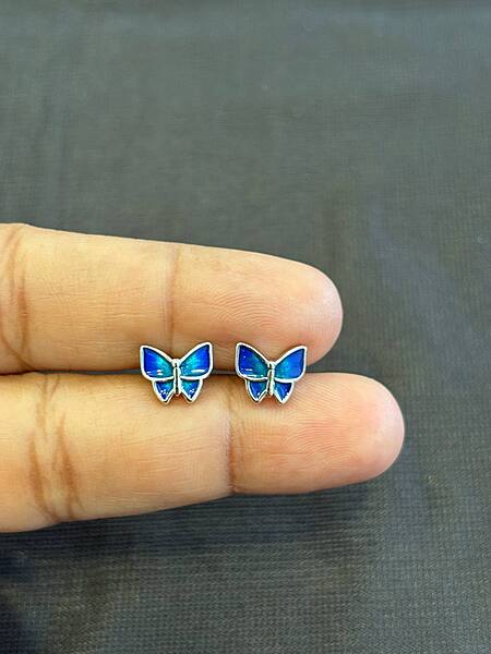 Silver blue butterfly stud