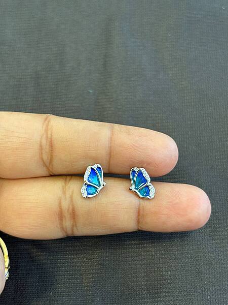 Silver stony butterfly stud