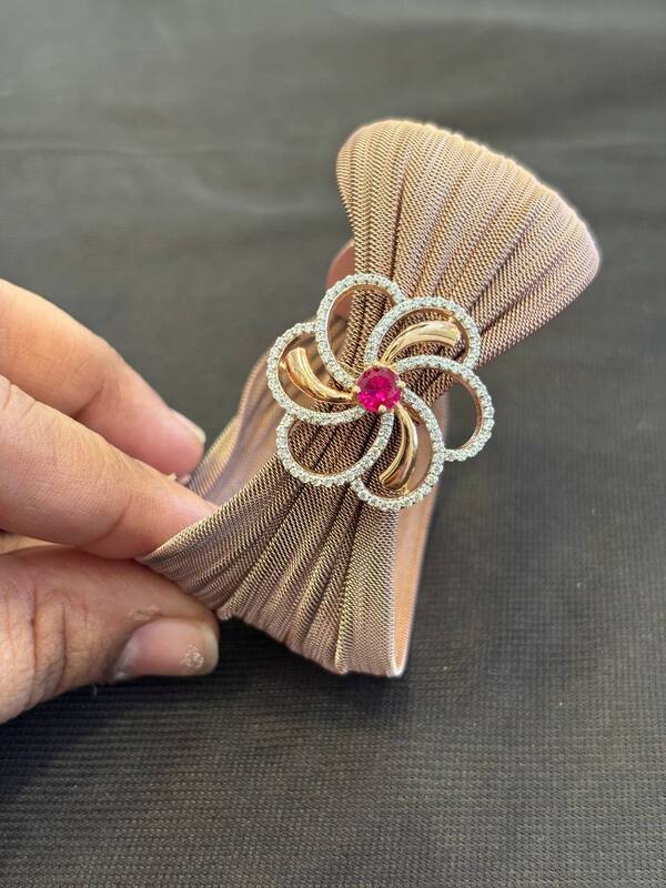 Silver chandraa magnetic cuff with rosegold finish