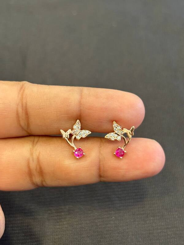 Silver butterfly stem stud with rosegold finish