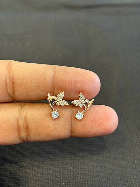 Silver stem butterfly stud with rosegold finish