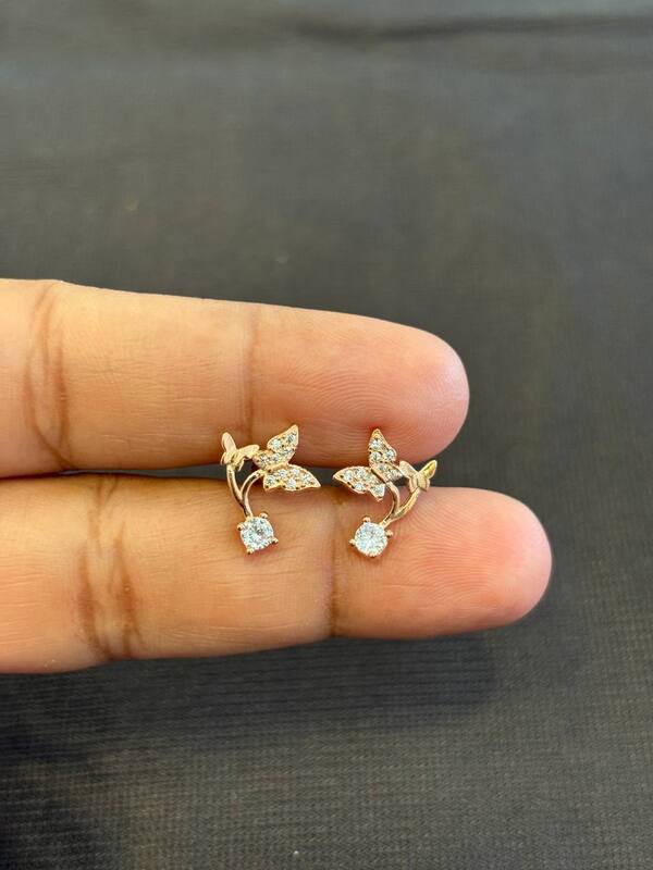 Silver stem butterfly stud with rosegold finish