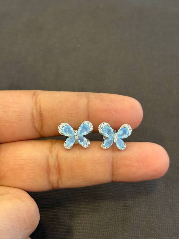 Silver blue butterfly stud in silver finish