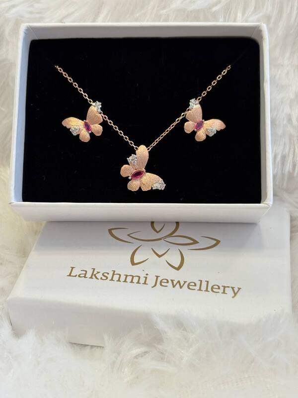 Silver red butterfly pendant set with rosegold finish