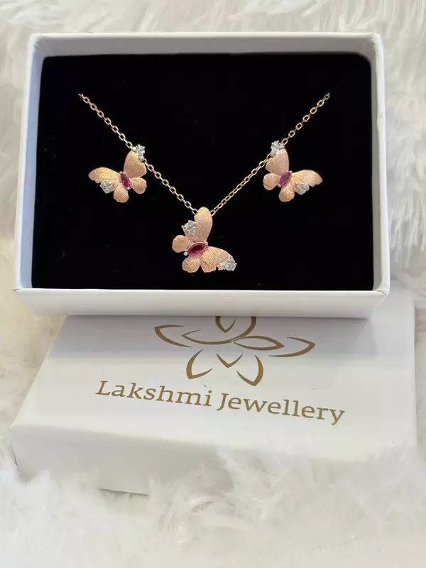 Silver red butterfly pendant set with rosegold finish