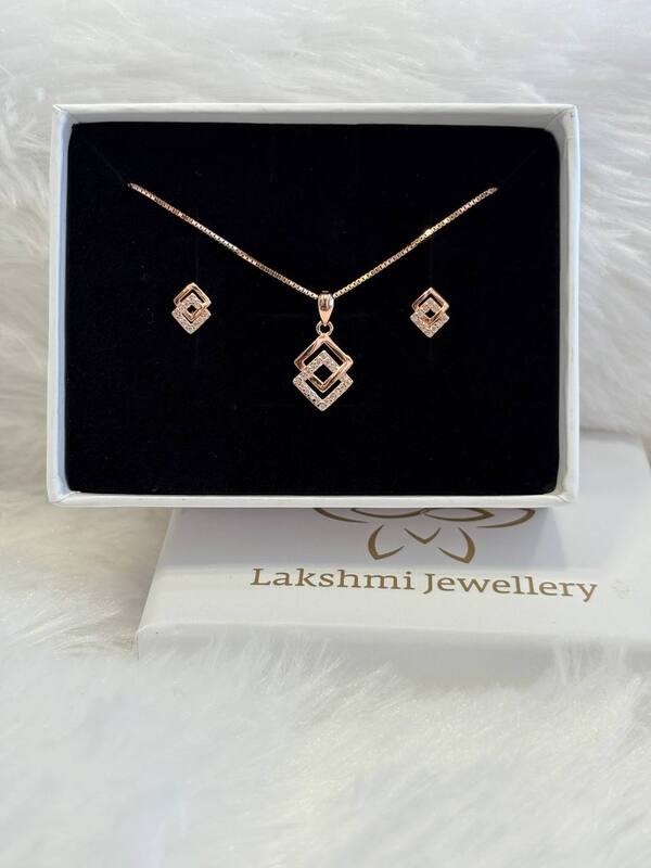 Silver white double square pendant set with rosegold finish