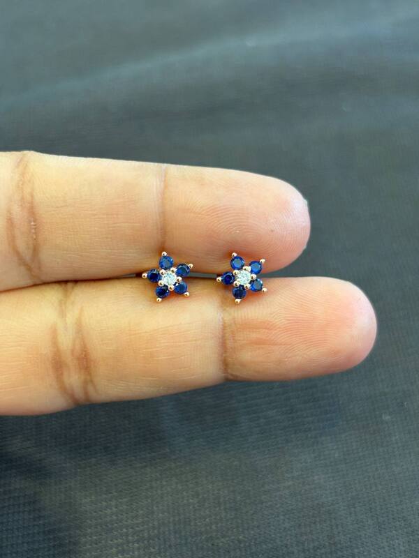 Silver blue bells stud with rosegold finish