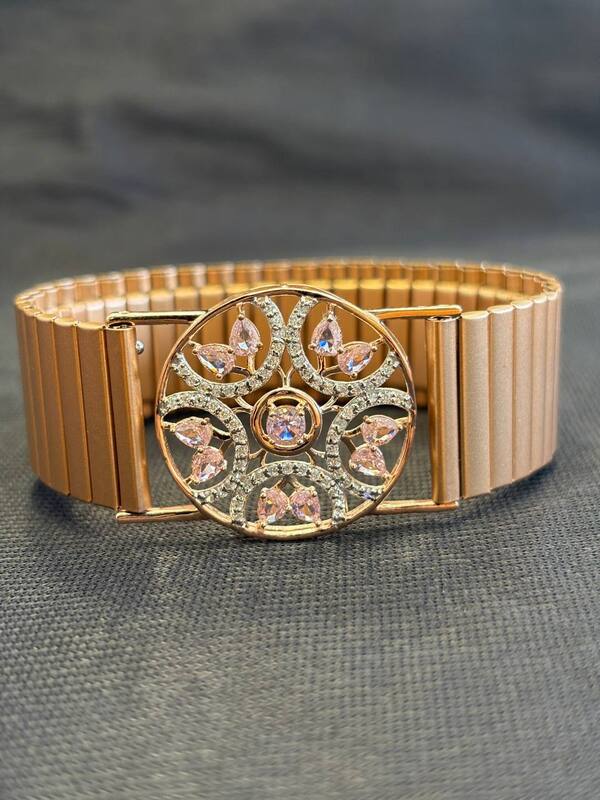Silver keerthi wristband with rosegold finish
