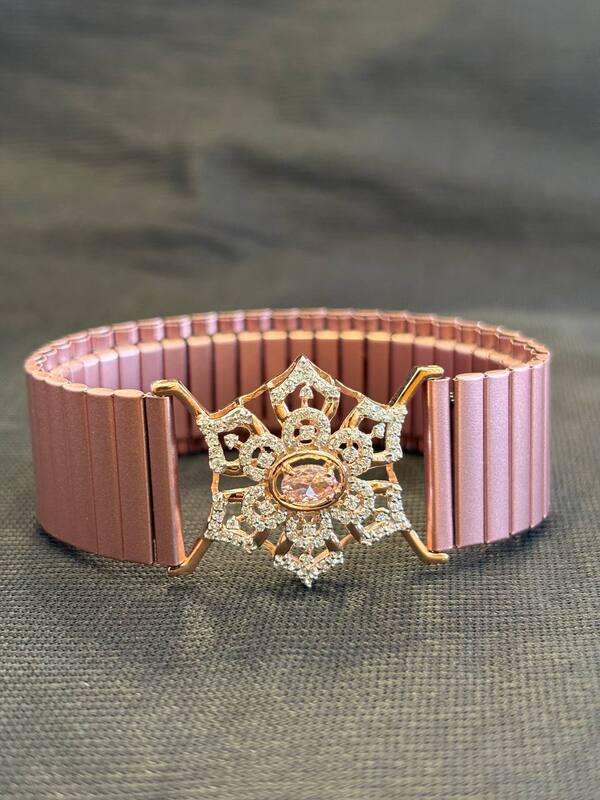 Silver tharika wrist band with rosegold finish