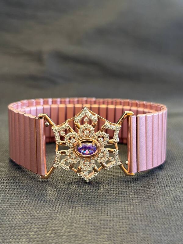 Silver tharika blue wristband with rosegold finish