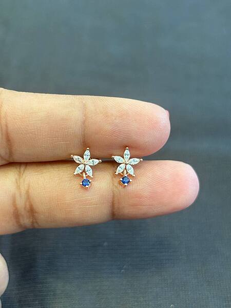 Silver flower  blue drop with rosegold finish