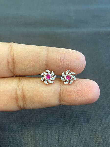 Silver pink chakra stud with rosegold finish