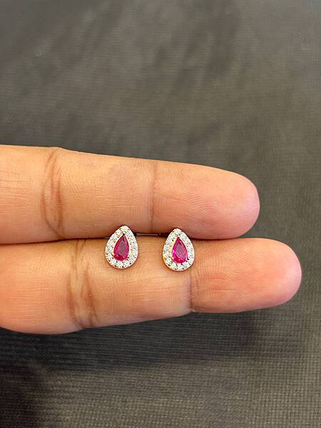 Silver thilagam pink stud with rosegold finish