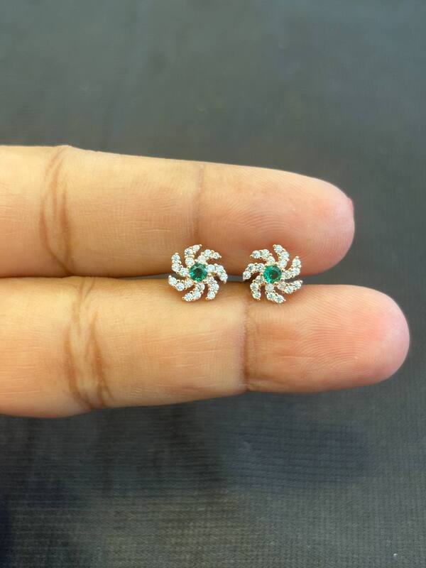 Silver green chakra stud with rosegold finish