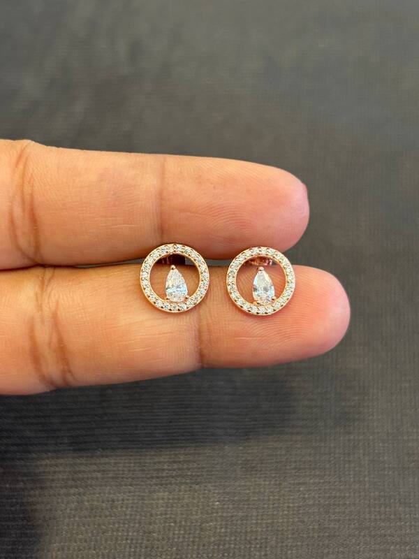 Silver round white drop with rosegold finish