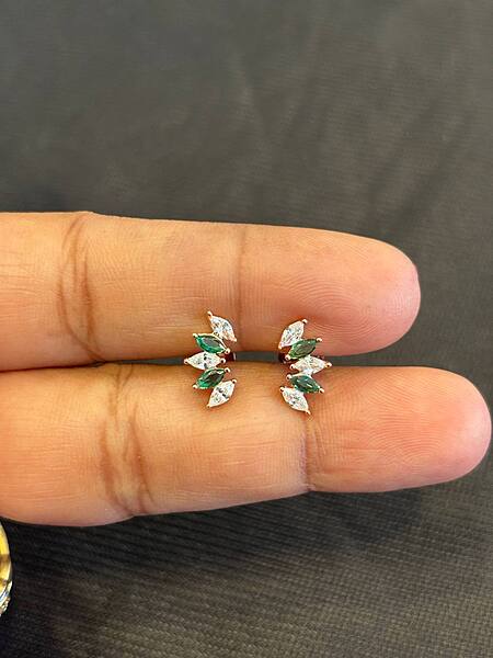Silver green white helix stud with rosegold finish