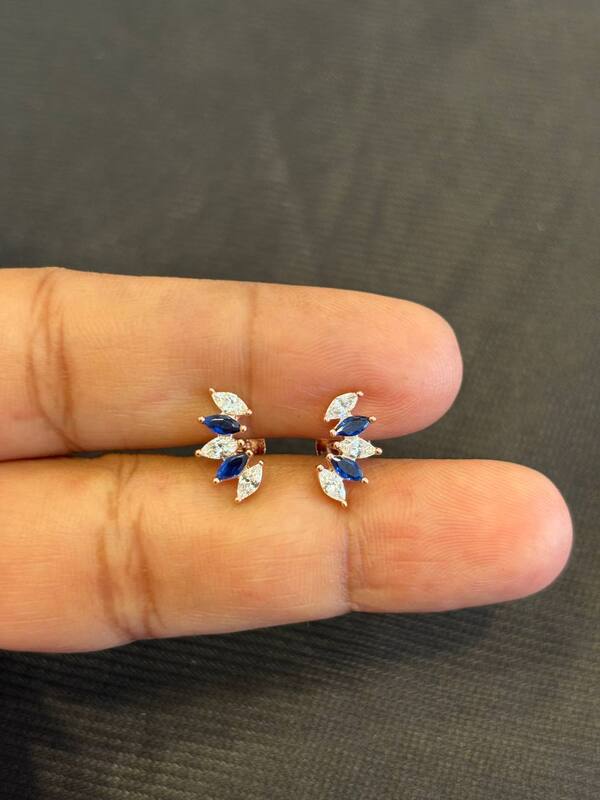 Silver blue white helix stud with rosegold finish