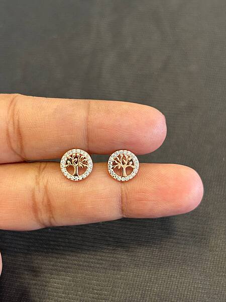 Silver round tree stud with rosegold finish