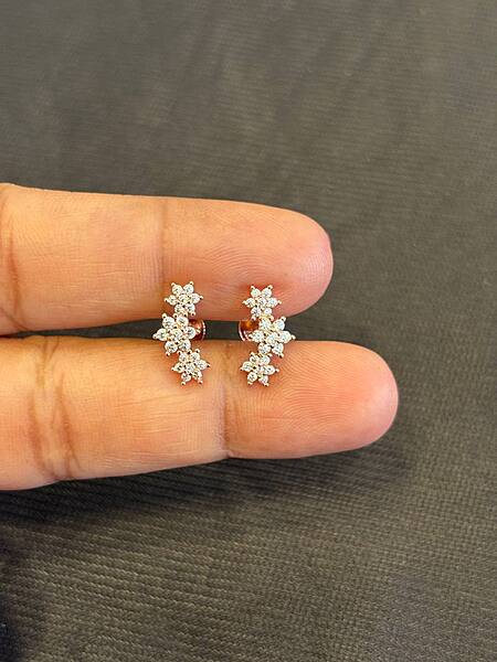 Silver flower helix stud with rosegold finish