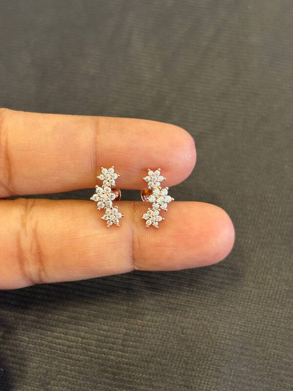 Silver flower helix stud with rosegold finish