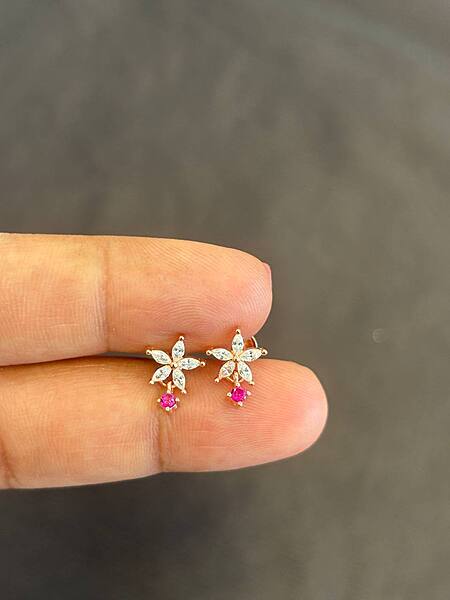 Silver flower pink drop with rosegold finish