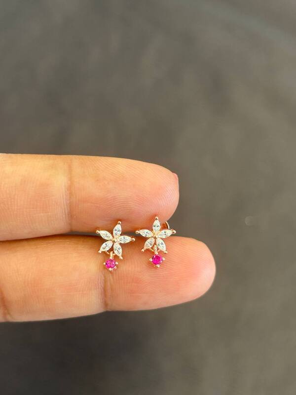 Silver flower pink drop with rosegold finish