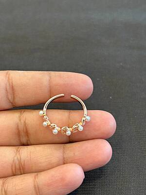 Silver pearl adjustable ring with rosegold finish