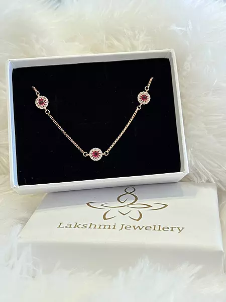 Silver red round bracelet with rosegold finish