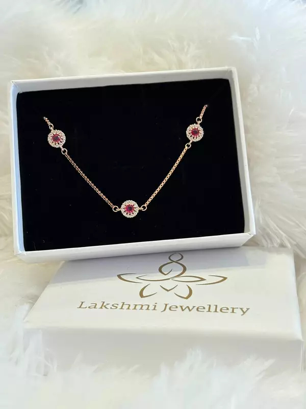 Silver red round bracelet with rosegold finish