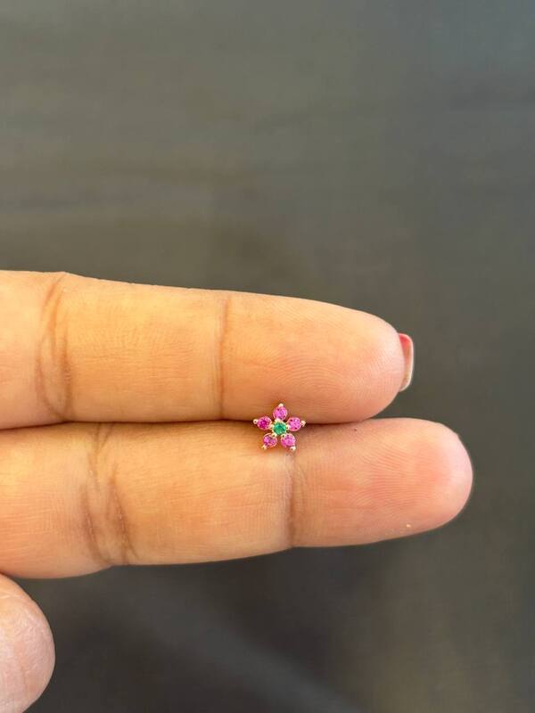 Silver deepthi nosepin with rosegold finish (SINGLE PIECE)