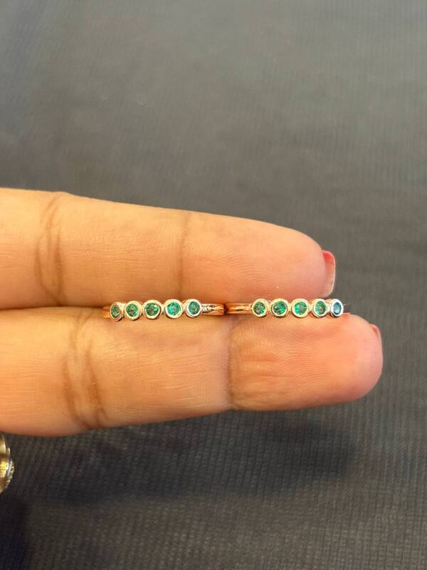 Silver green stone toe ring with rosegold finish