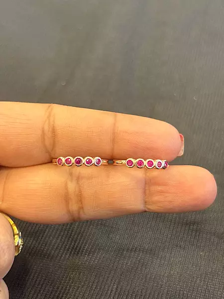 Silver pink stonee toe ring with rosegold finish