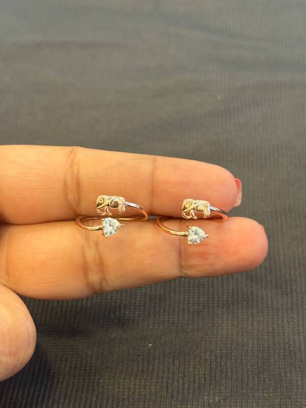 Silver elephant heart toe rnig with rosegold finish