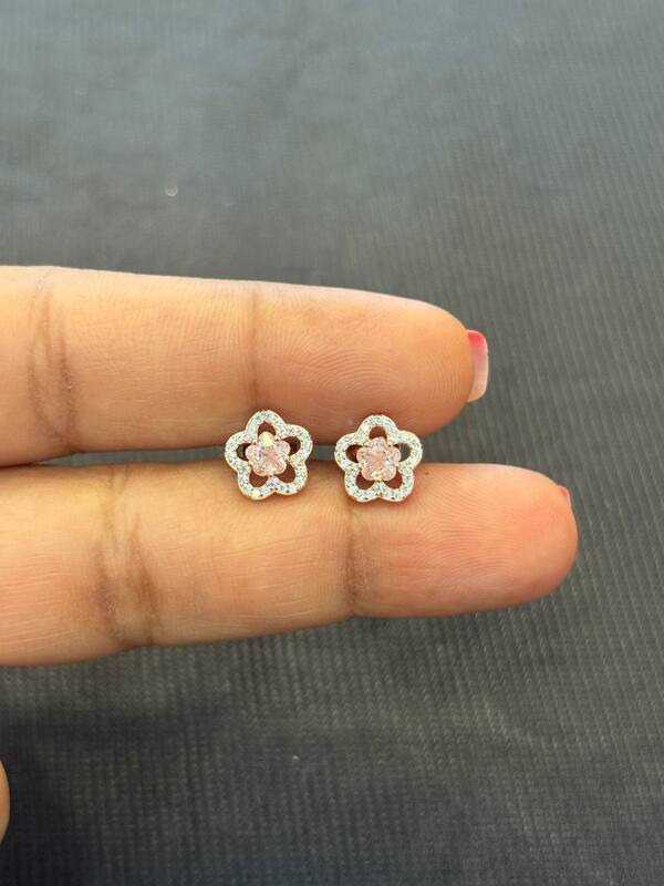 Silver pink malar stud with rosegold finish