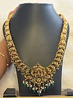 Silver lakshmi haram with antique finish
