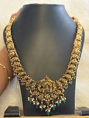 Silver lakshmi haram with antique finish